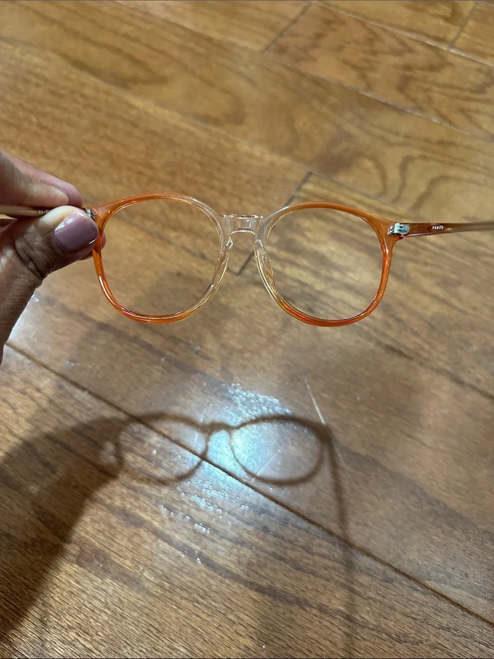 Panto Clear Orange Round Frame Glasses—no lenses
